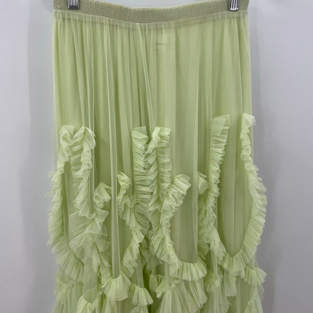 By Anthropologie Ruffled Tulle Skirt Green Midi Maxi XXS - Picture 7 of 12